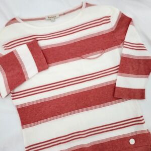 Barbour Tide Knit Cotton Coral Striped Top‎ Womens Size 12 Lightweight Casual